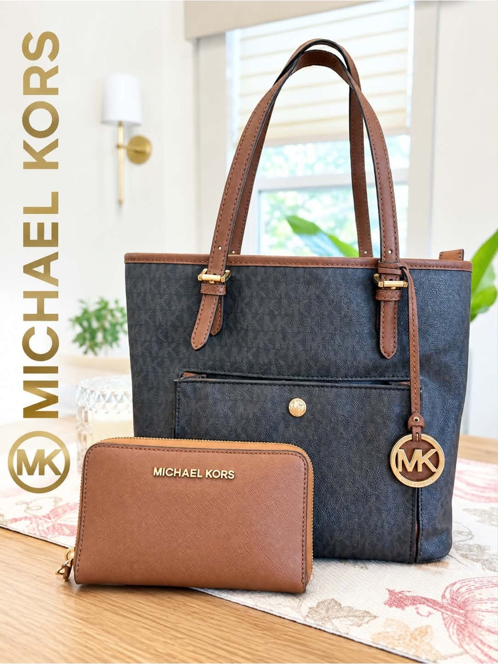 MICHAEL KORS Brown and Caramel Purse with Matching Wallet